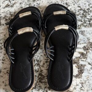 Universal Thread Black Sandals with Gold Accents
